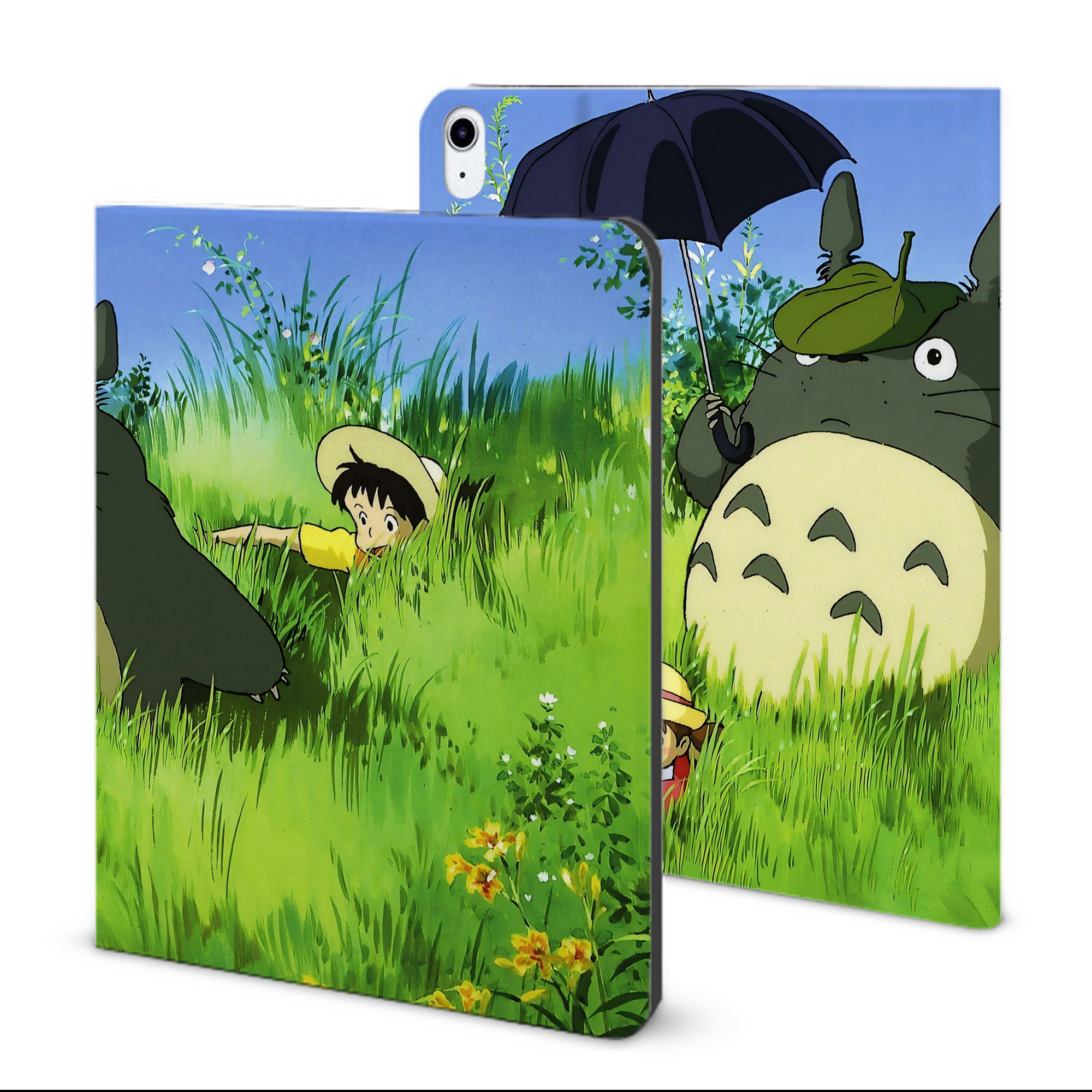 （画像用） となりのトトロ 草壁メイ 草壁サツキ My Neighbor Totoro Satsuki Kusakabe Mei Kusakabe IPad ケース ブック型 PUレザー TPU 耐衝撃 軽量 薄型 ペン収納なし 全面保護 IPad 各モデル対応